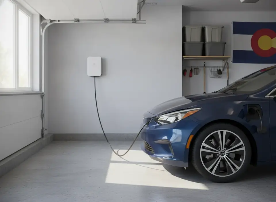 Level 2 EV charger mounted on a garage wall
